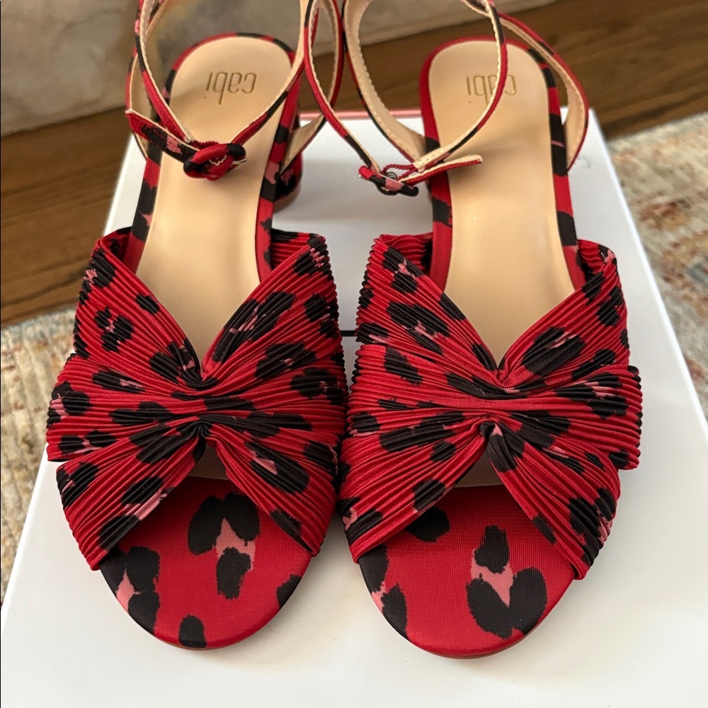 CABI red leopard sandals 8.5M EUC with box worn 1 time